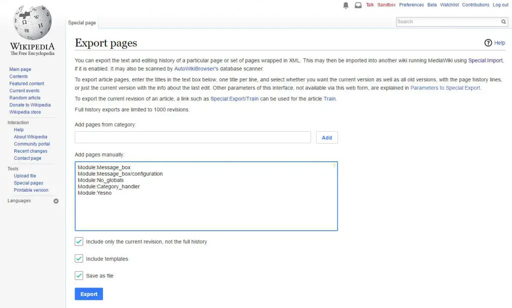 wikipedia-export-modules