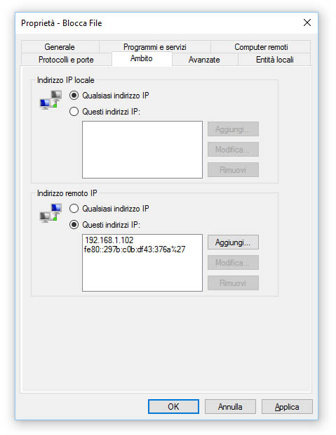 Come bloccare l'accesso a file e cartelle condivise in LAN a uno o più indirizzi IP con Windows
