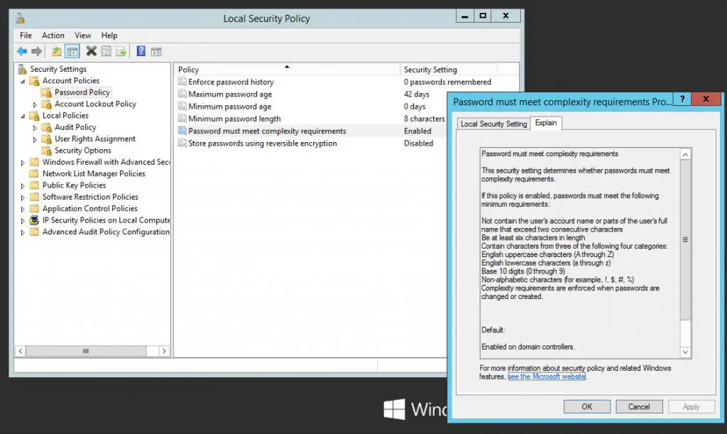 Enable, Disable or Change Password Complexity and Password Minimum Length settings in Windows Server 2012