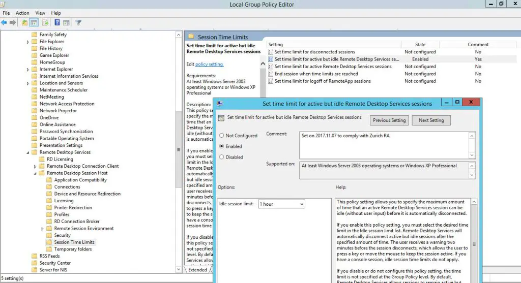 Remote Desktop Session Time Limit - How to set idle Timeout in Windows Server 2012