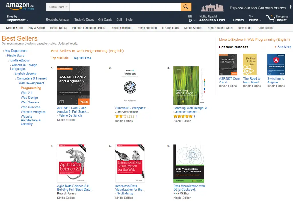 ASP.NET Core 2 and Angular 5 first sales data: top-sales charts on Amazon US, UK, IT, FR, DE