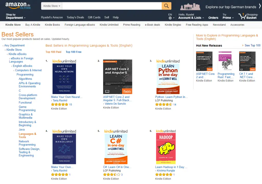 ASP.NET Core 2 and Angular 5 first sales data: top-sales charts on Amazon US, UK, IT, FR, DE