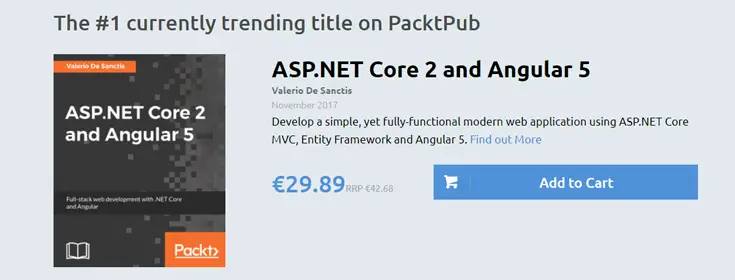 ASP.NET Core 2 and Angular 5 reached Top #1 Trending Book chart on Packt Publishing Web Site!