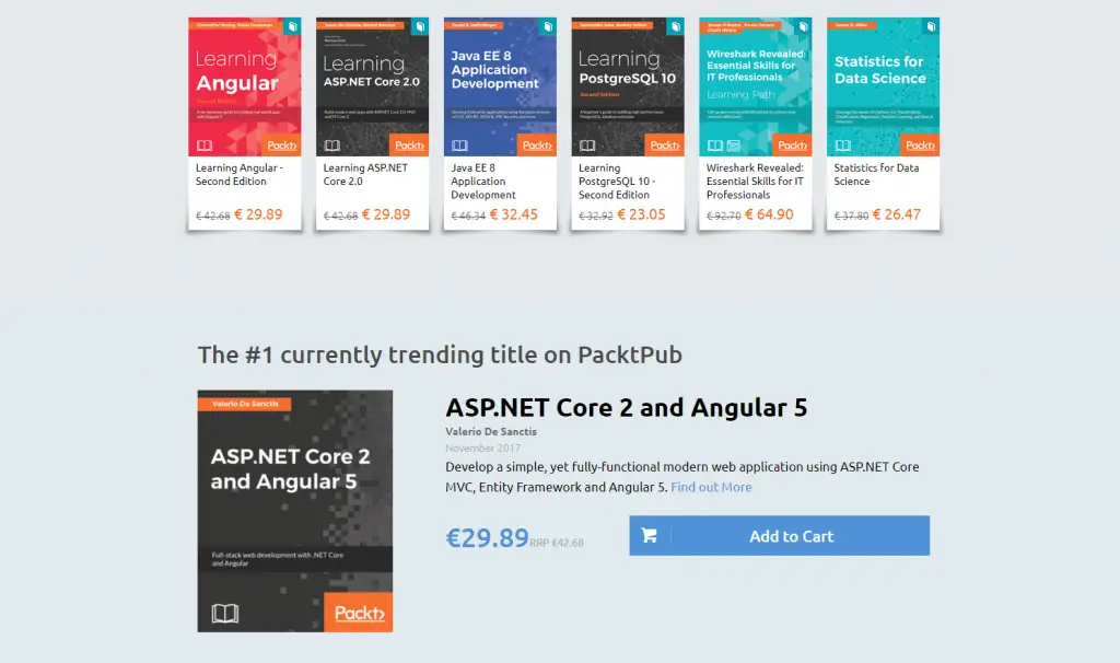 ASP.NET Core 2 and Angular 5 reached Top #1 Trending Book chart on Packt Publishing Web Site!