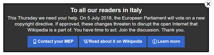 Link-Tax, ovvero Riforma Europea sul Copyright: la protesta di Wikipedia e i miti da sfatare