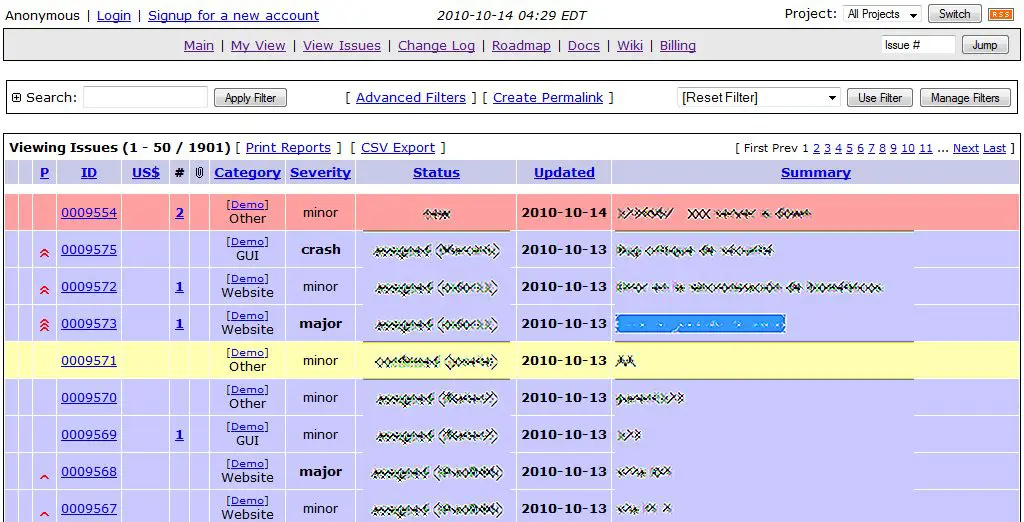 Mantis BT 2.x - Enable row-level coloring just like MantisBT 1.x with a JQuery script