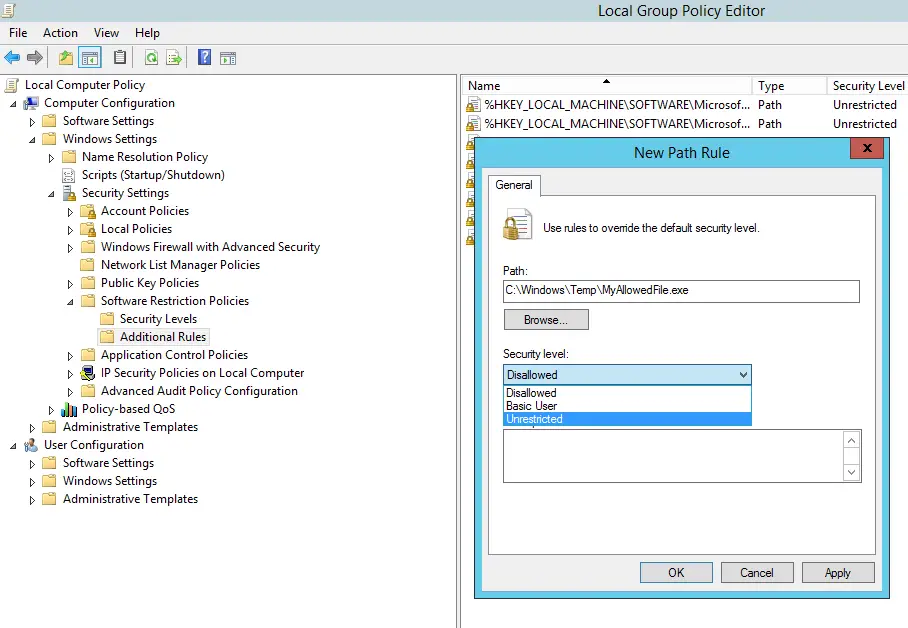 Windows How to block exe files run with Software Restriction Policies