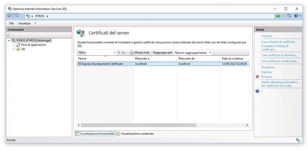 IIS - Certificato SSL che non si installa o scompare nel pannello Certificati del Server - Come risolvere
