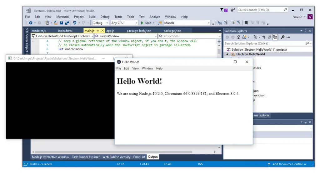 Visual Studio 2017 - How to setup a new Electron project and run a Hello World sample