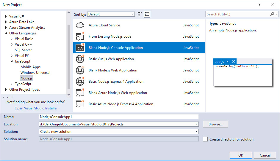 Visual Studio 2017 - Electron Project setup and Hello World sample