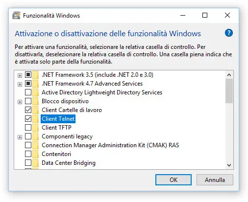 how to enable telnet in windows 10 through command line