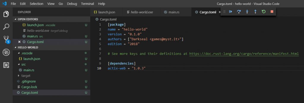 Rust - Hello World Web Application with Actix and Visual Studio Code