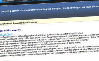 Visual Studio - parameter instance with value null (and other design errors) when opening XSD files