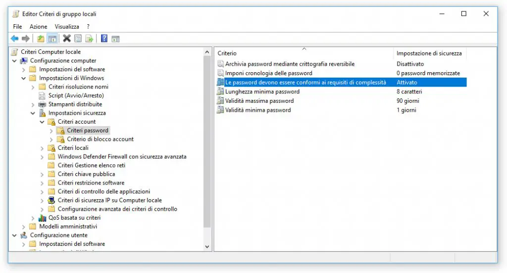 Windows e Windows Server - Impostazioni di sicurezza account