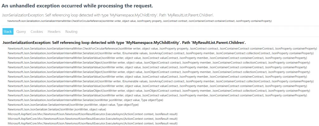 JsonSerializationException: Self referencing loop detected error - How to fix