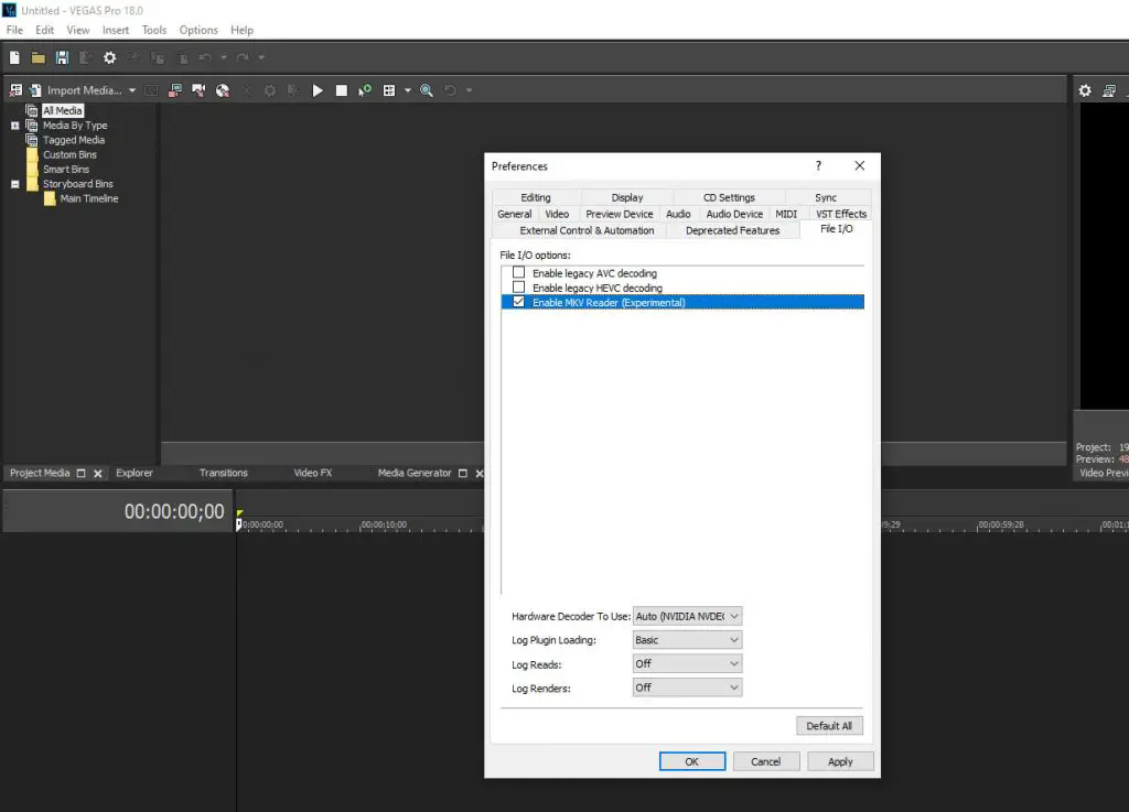 Come aprire file MKV con Vegas Pro