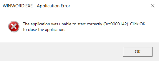 MS Office - Error 0xc0000142 on Excel and Word - Fix