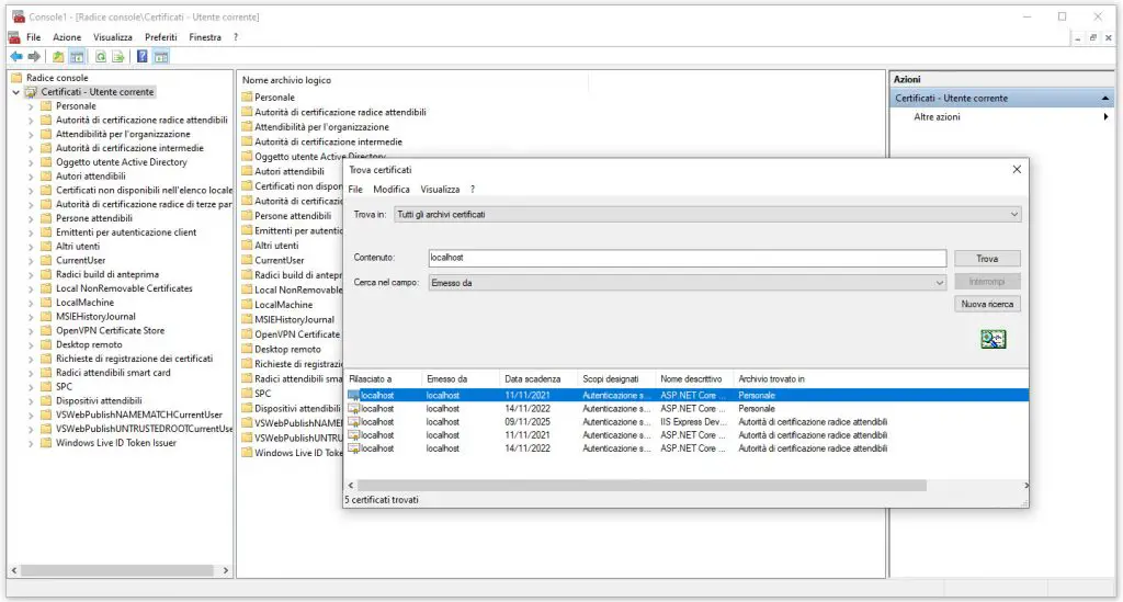 Visual Studio - Certificato SSL localhost scaduto: come risolvere