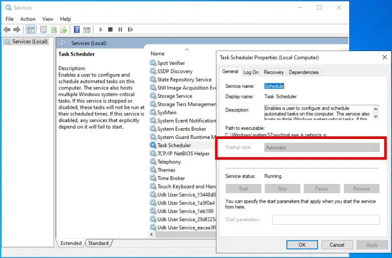 How to disable the Task Scheduler Service on Windows Server
